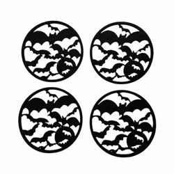 Noble house Halloween 4 st svarta glasunderlägg/coasters fladdermusmönster
