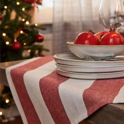 Noble house Striped randig duk röd natur återvunna textilier 140 x 240 cm
