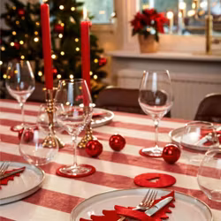 Noble house Striped randig duk röd natur återvunna textilier 140 x 240 cm