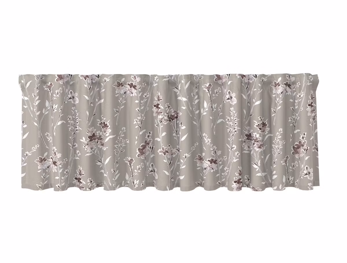 Lille linne/plommonfärgad blommig gardinkappa multiband Redlunds textil