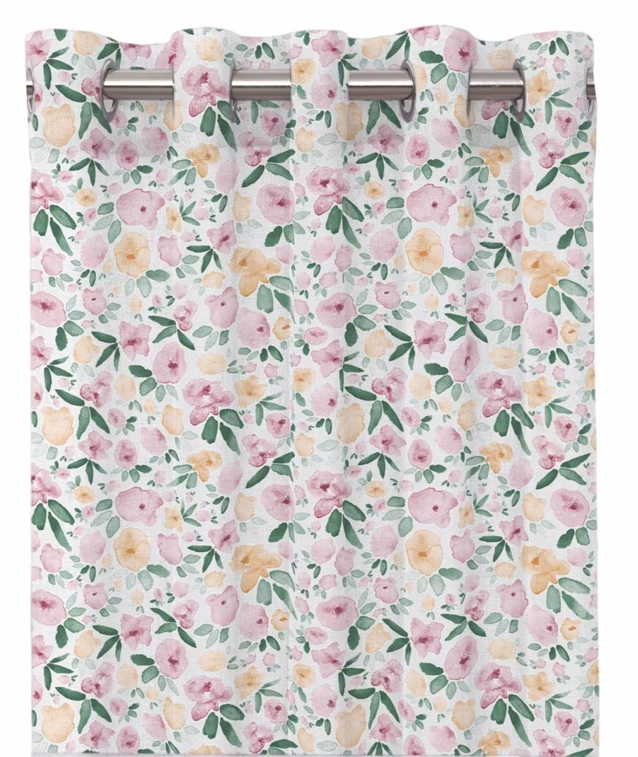 Saga rosa gardinset öljetter. Redlunds textil