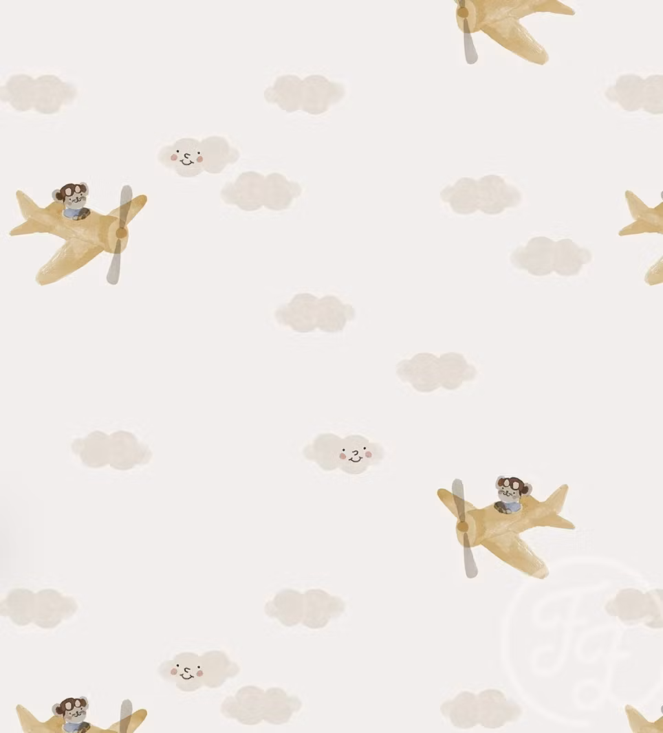 OD- Fantasy Airplane Yellow on Off White