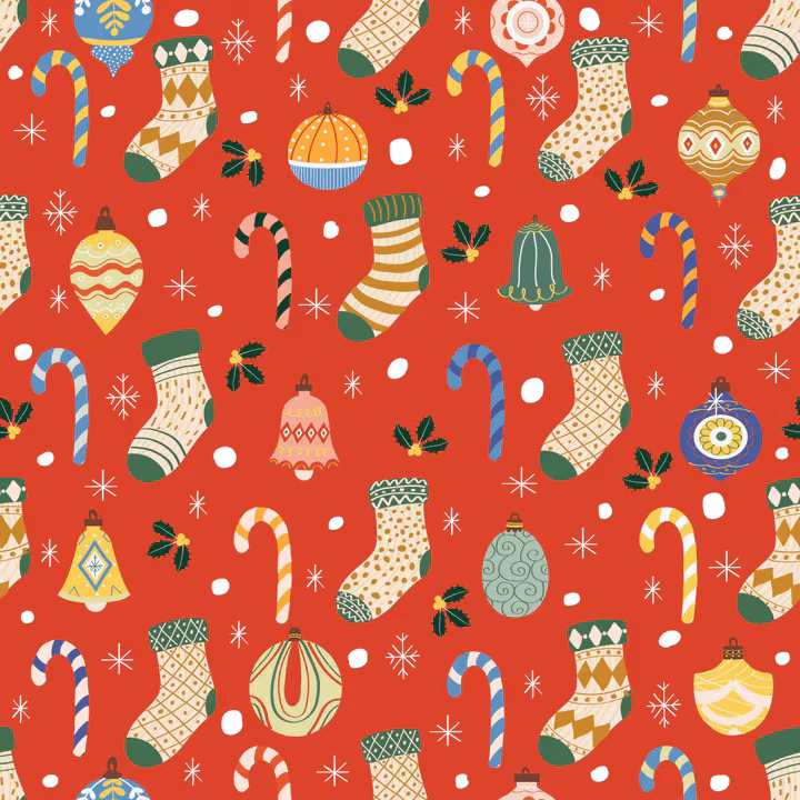 OD- Stocking, candies, snow and bells in red