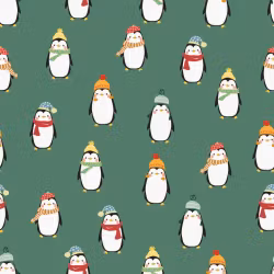 OD- Penguins with beanies and scarfes in tealish green
