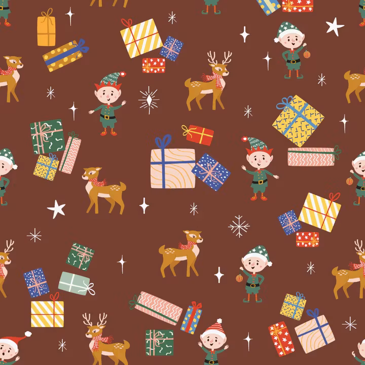 OD- Elves, presents and reindeers in deep coffee