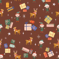 OD- Elves, presents and reindeers in deep coffee