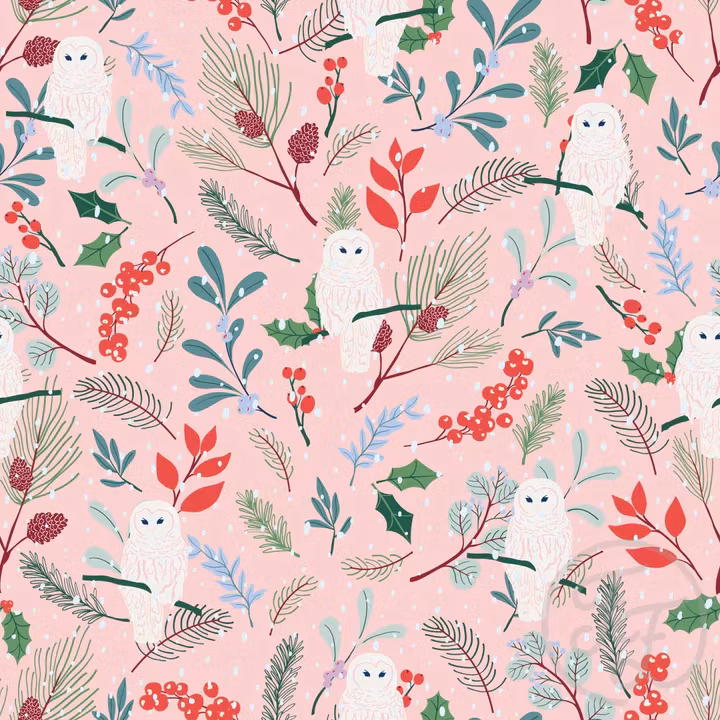 OD- Winter foliage & snow owl in light rose