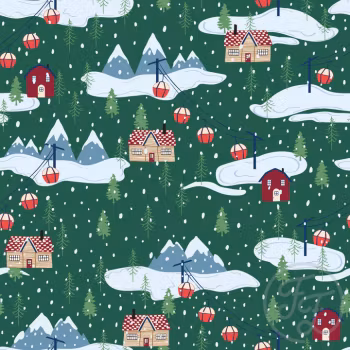 OD- Snowy mountain and cable car and trees in green pea