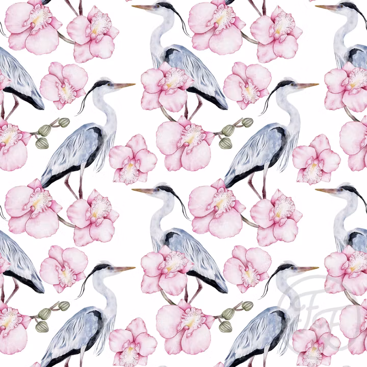 OD- Heron and Flowers White