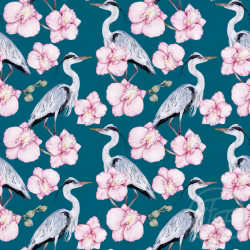 OD- Heron and Flowers Teal