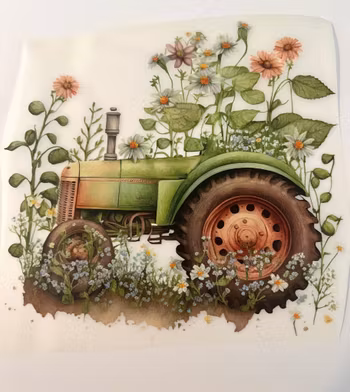 Strykemerke grønn traktor med blomster stor