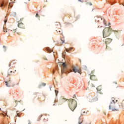 Ribbjersey ku og ugle med blomster