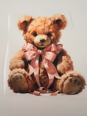 SM søt bamse med lang rosa sløyfe