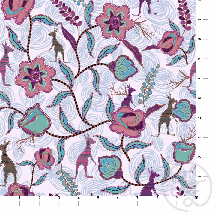 OD- Tribal Kangaroos on Light Blue Textured Roses