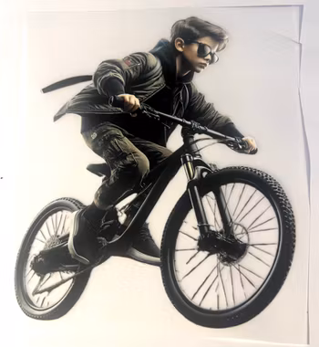 DTF tøff gutt på sykkel stor