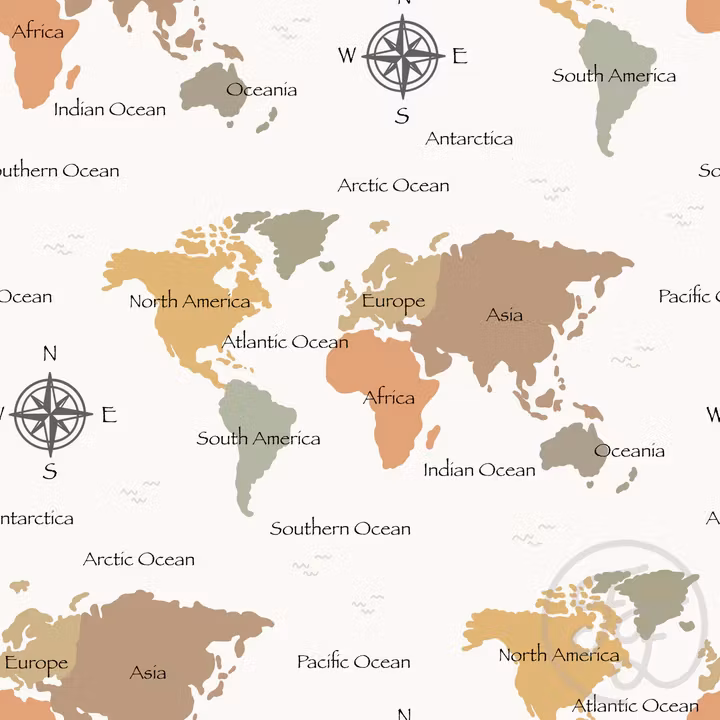 OD- World Map Warm Offwhite
