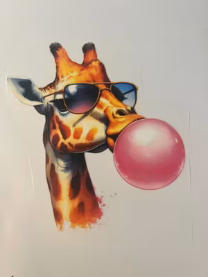 Kul giraff med solbriller og tyggis DTF