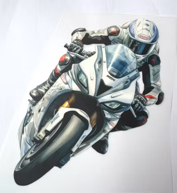 Motorsykkel hvit DTF