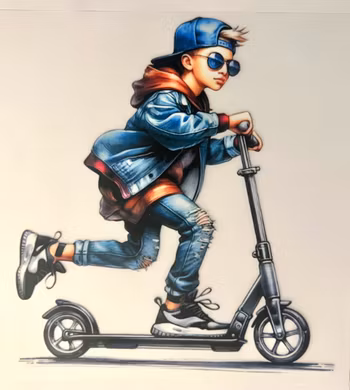 Kul gutt på sparkesykkel DTF