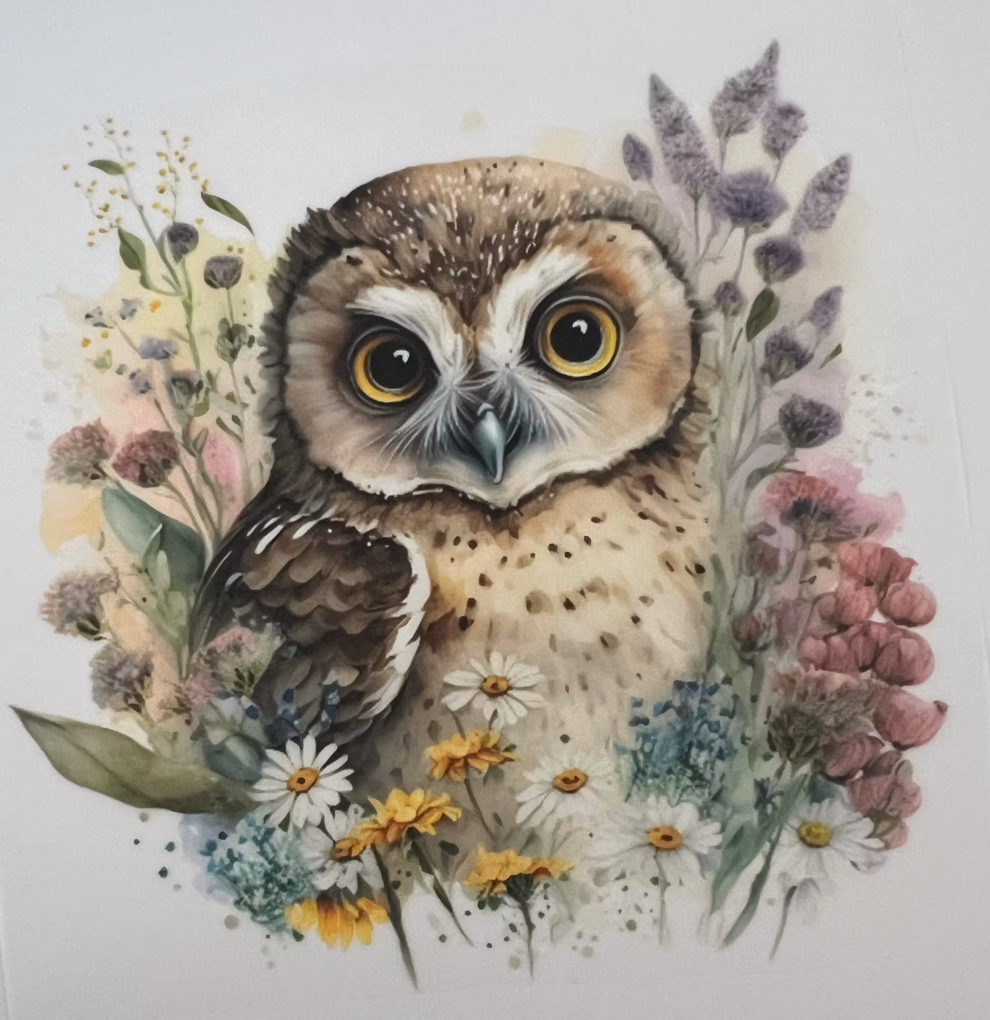 Ugle i blomstereng DTF