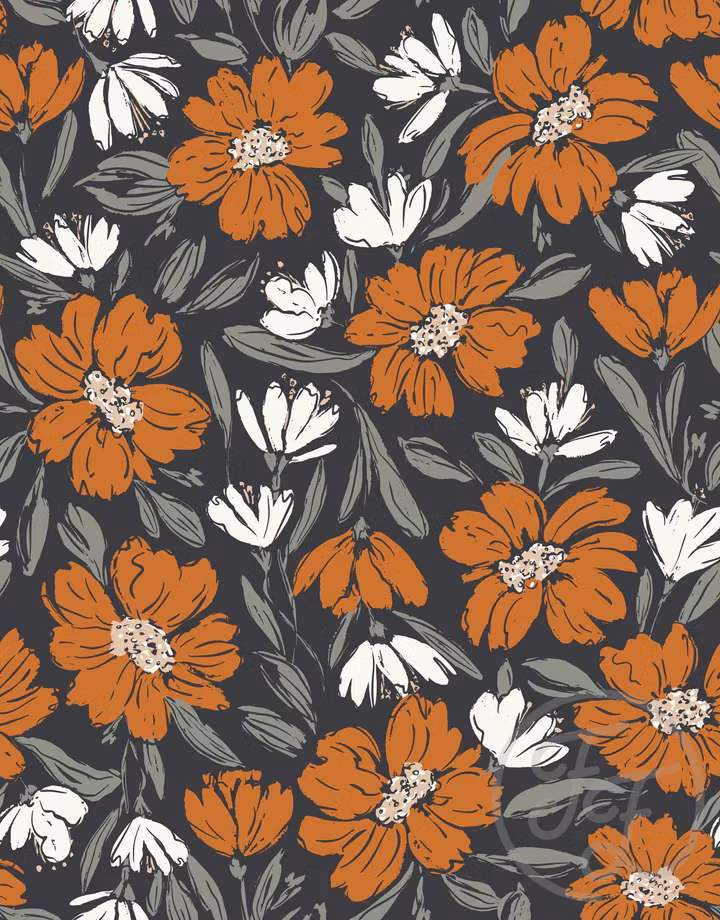 OD- Fallen Blooms Charcoal Grey Orange