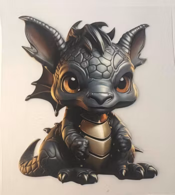 DTF sort dragebaby med stålbryst