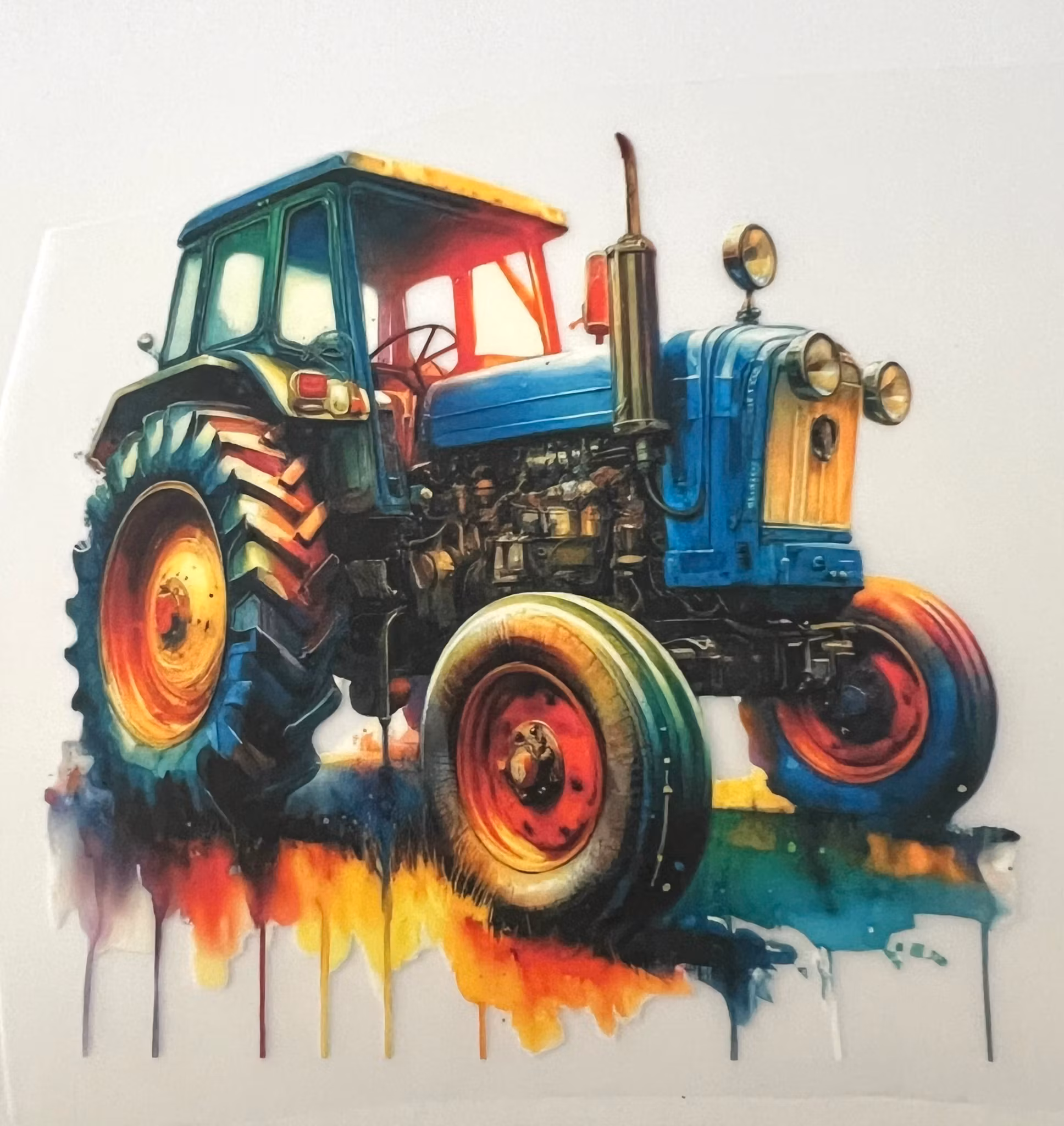 DTF traktor i fargesplæsj