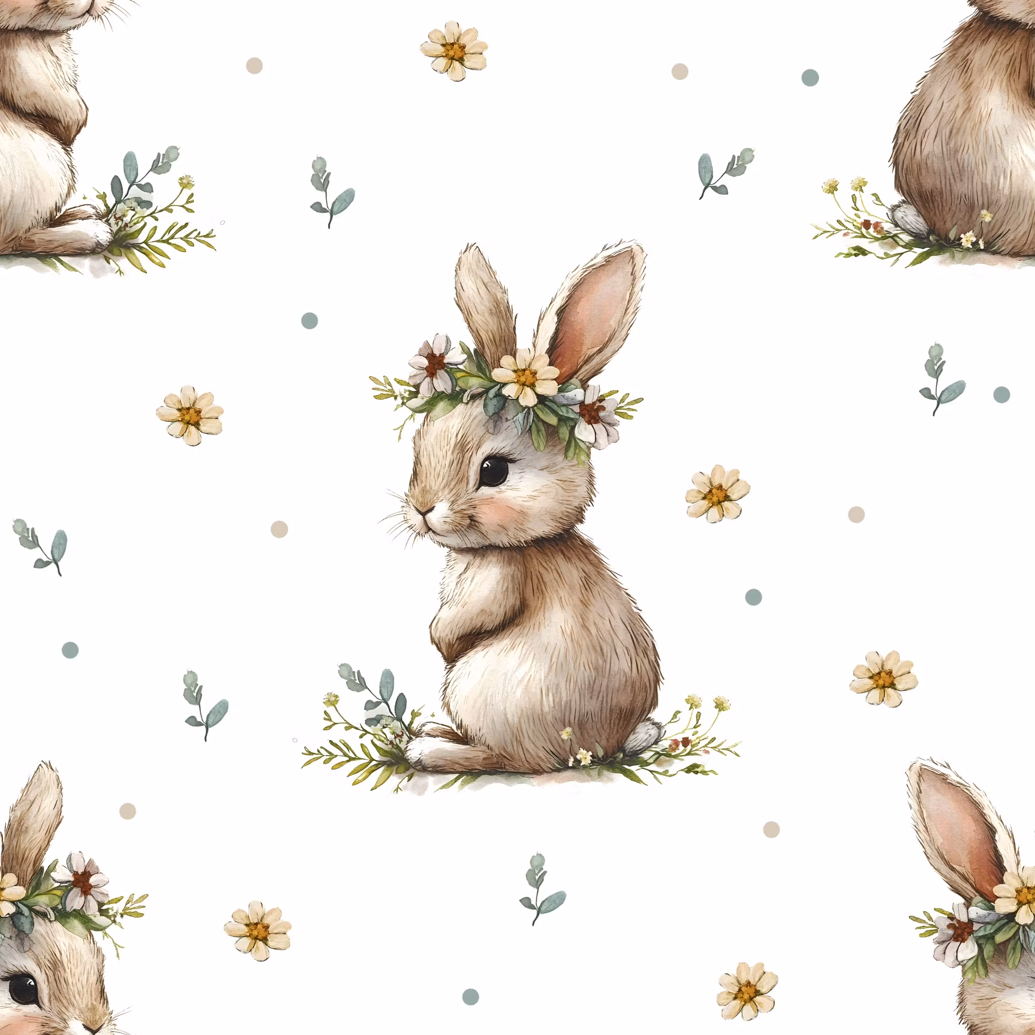 Kanin med blomsterkrans