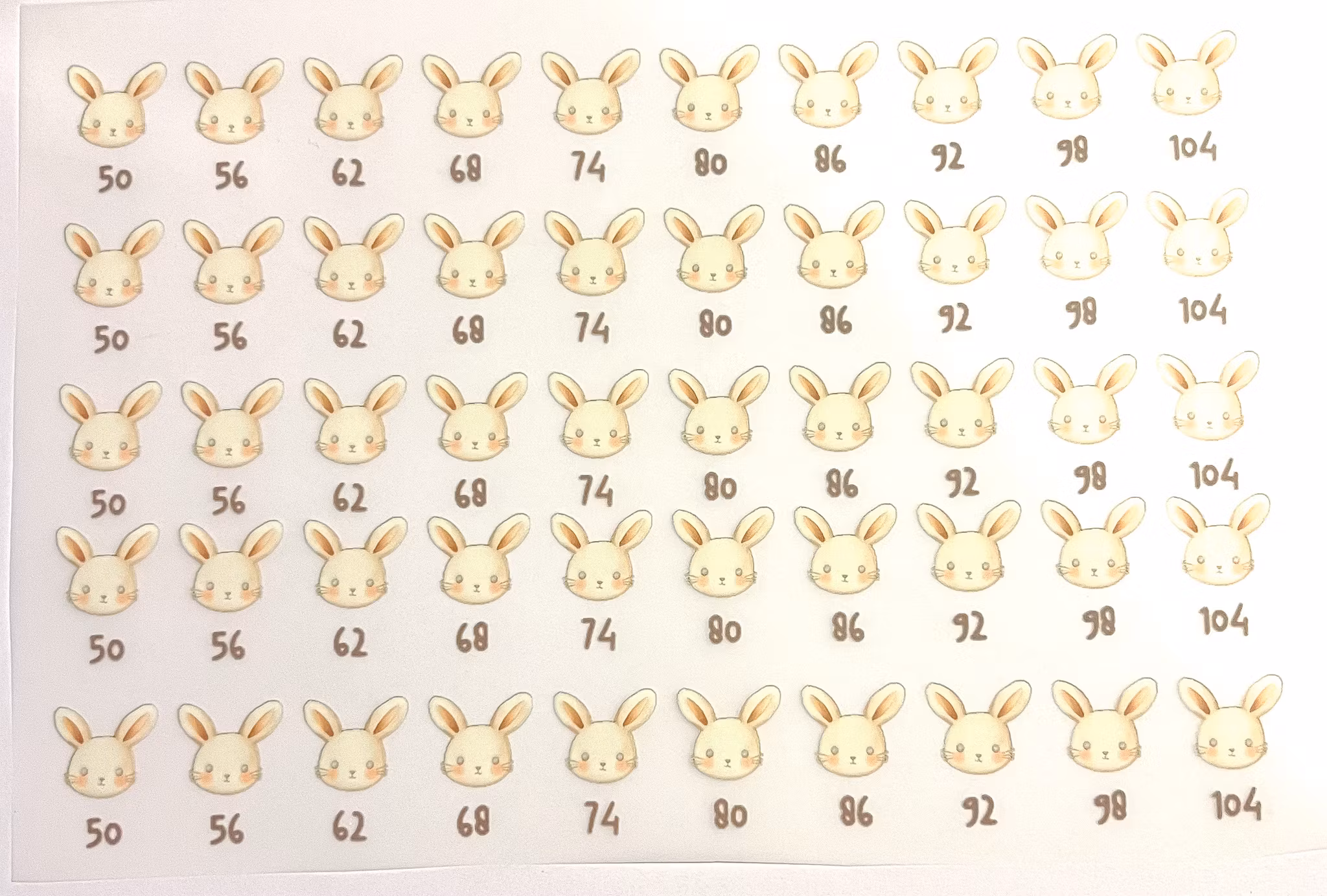 DTF størrelsesmerker kanin 50-104 5 av hver