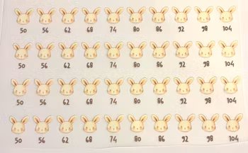 DTF størrelsesmerker kanin 50-104, 4 stk av hver