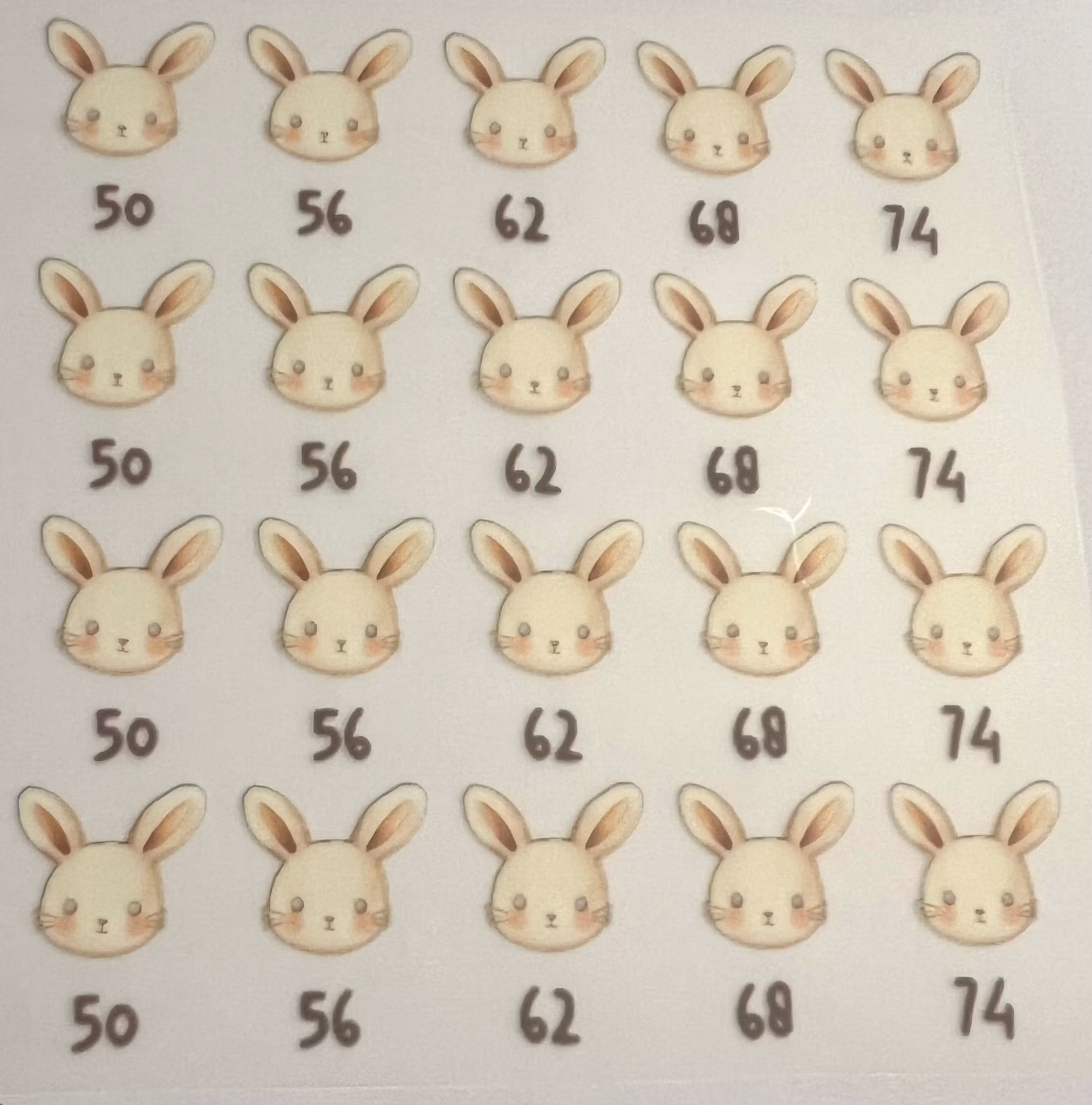 DTF størrelsesmerker kannin 50-74