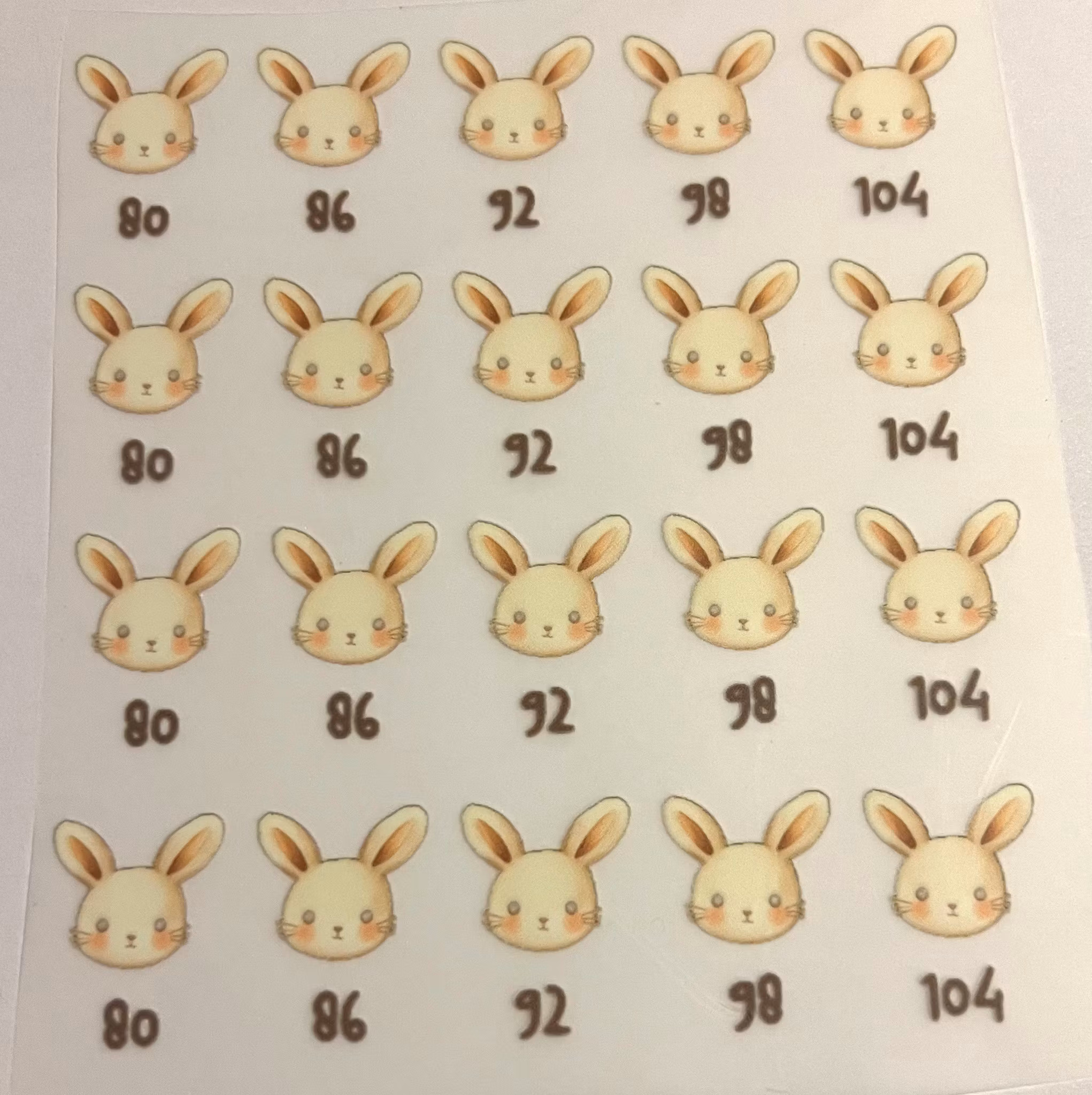 DTF størrelsesmerke kanin 80-104