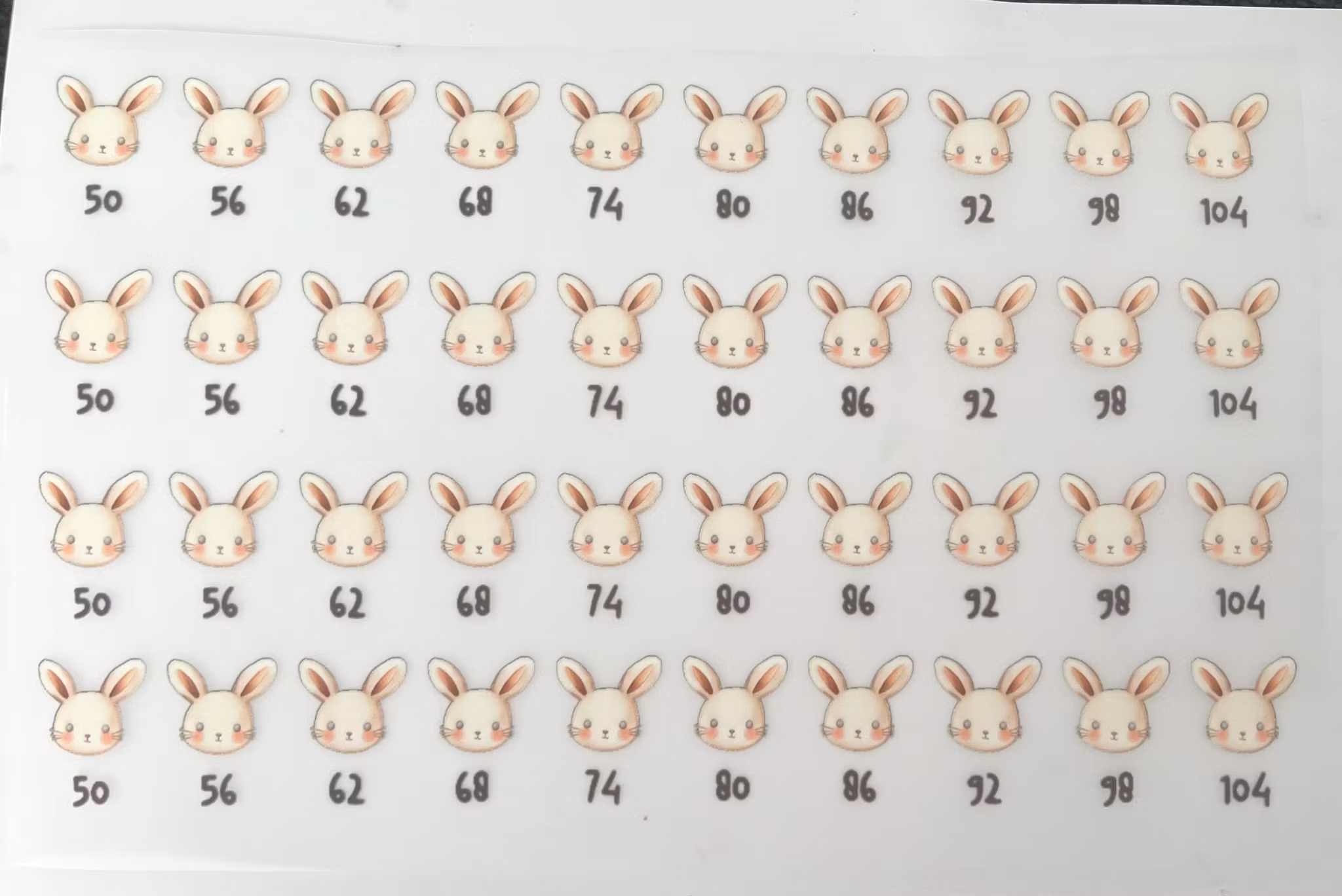 Størrelsesmerker kanin 50-104