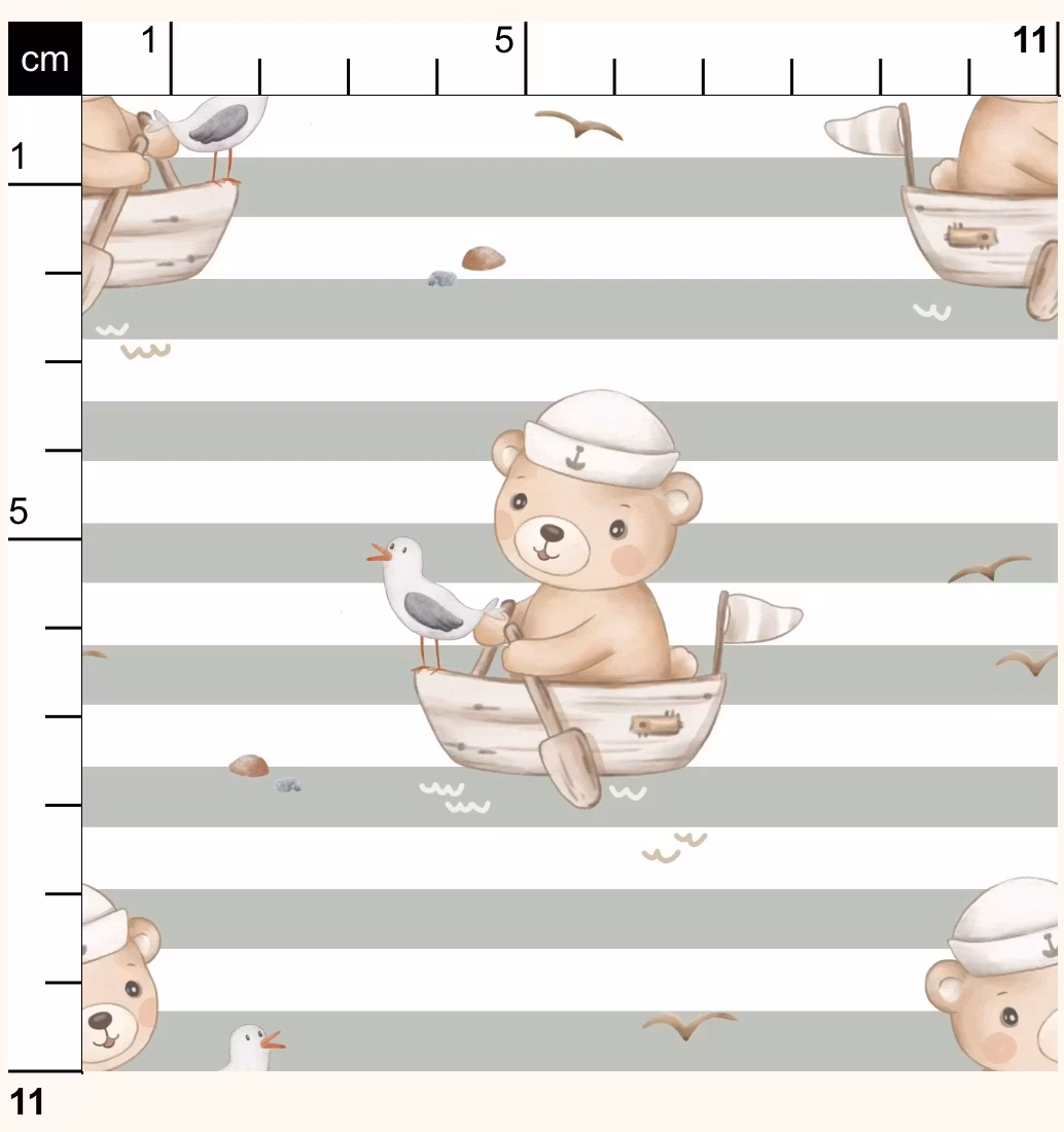 OD- Bear on boat sage stripes