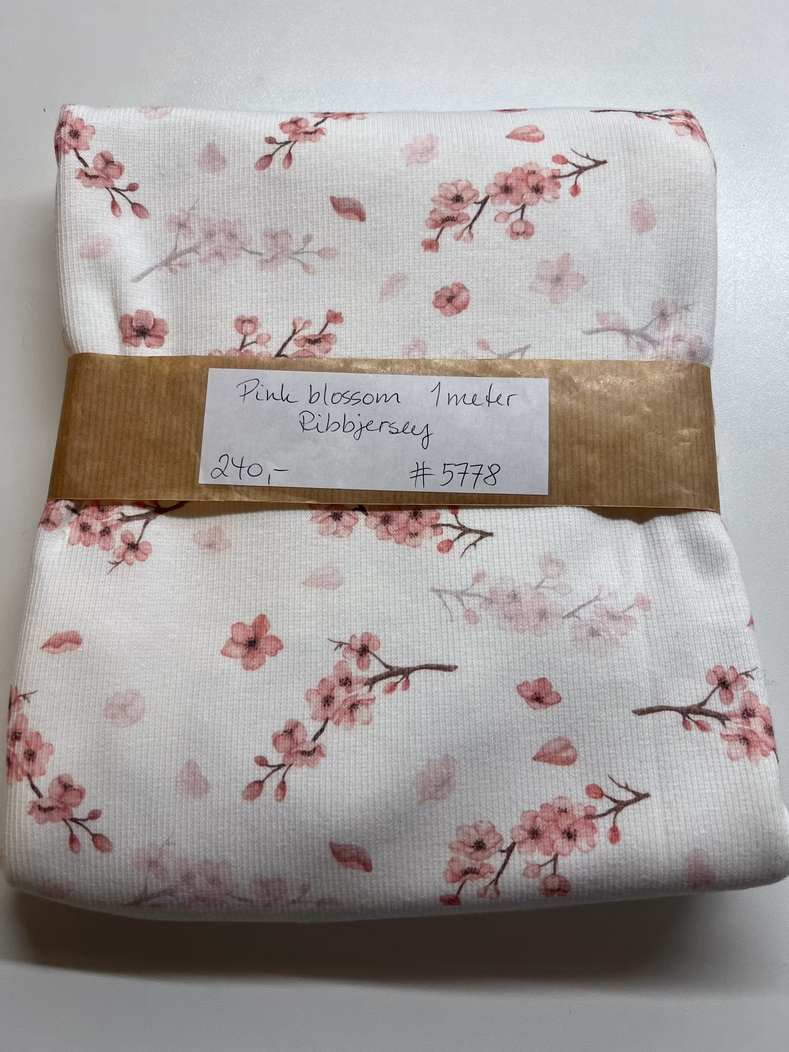 pink blossom ribbjersey 1 meter