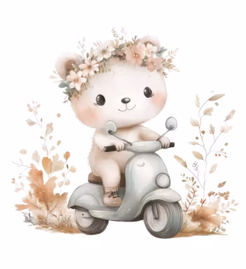 DTF hvit bamse på scooter