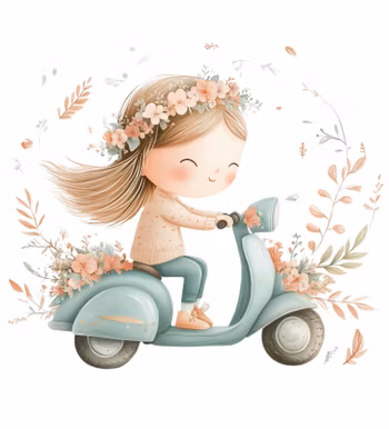 DTF søt jente på scooter