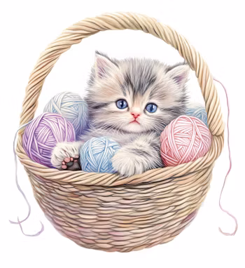 DTF kattunge i garnkurv