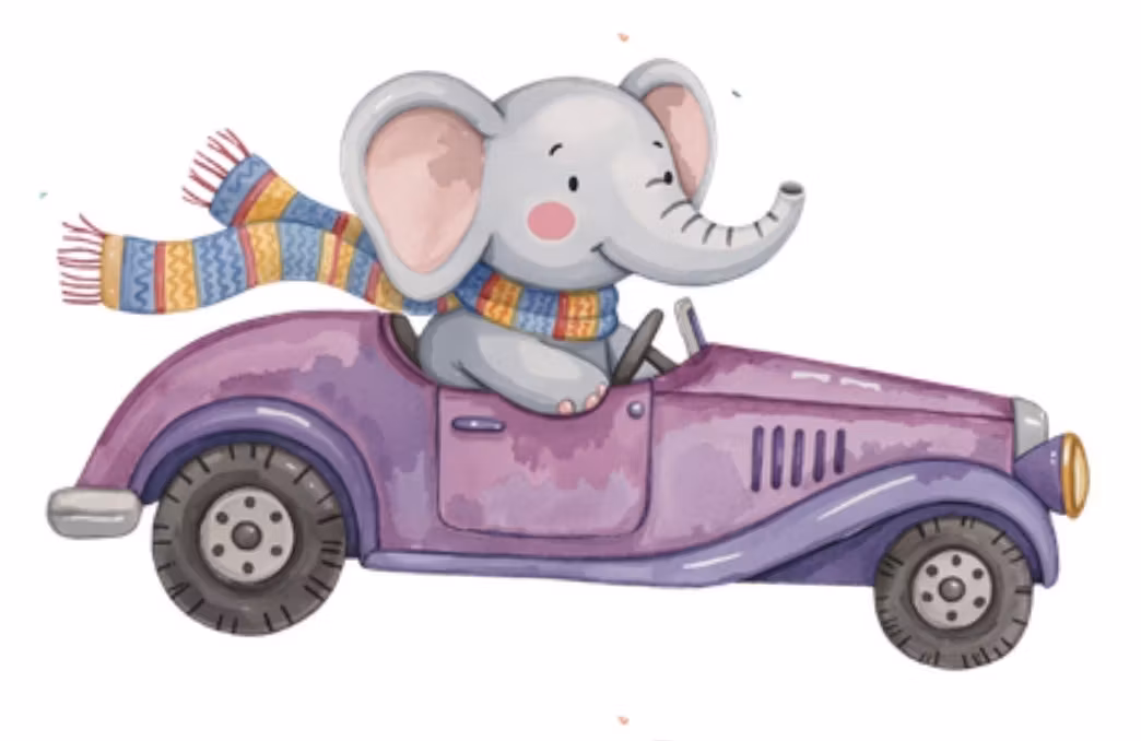 DTF elefant i lilla bil