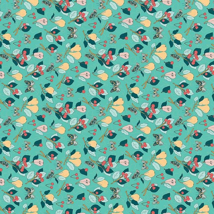 Quilters Cotton Cherries and Pears Jungle Green
