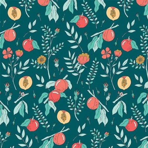Quilters Cotton Peaches and Wild Roses Jungle Green