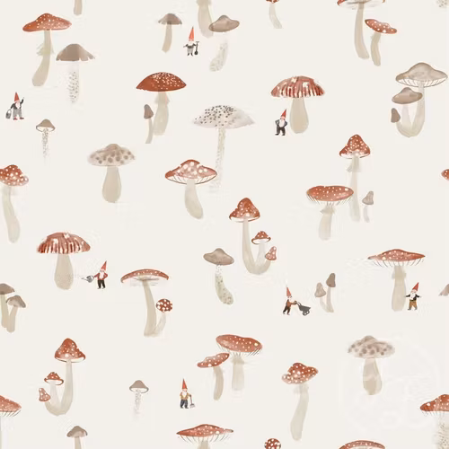 Family Fabrics Jersey Mushrooms and Gnomes