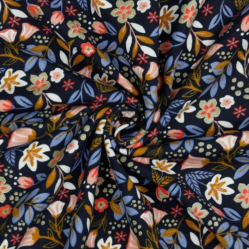Jersey Glitter Happy Flower Navy