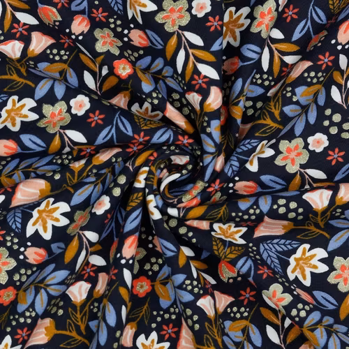 Jersey Glitter Happy Flower Navy