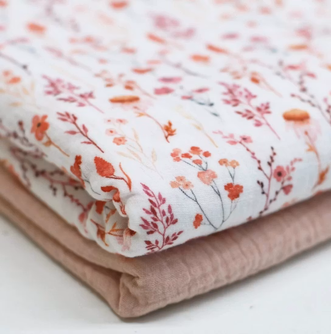 Mönstrad Muslin Spring Flower