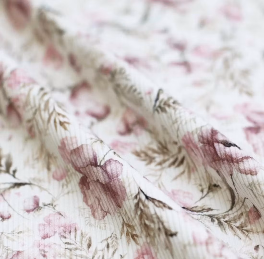 Rib Knit Jersey Botanical Poppies