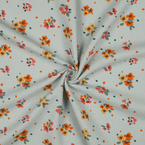 Våffeljersey Teal Flowers