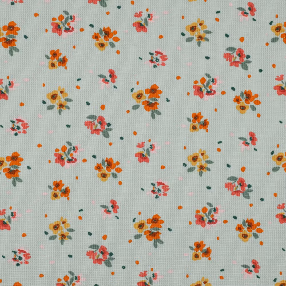 Våffeljersey Teal Flowers