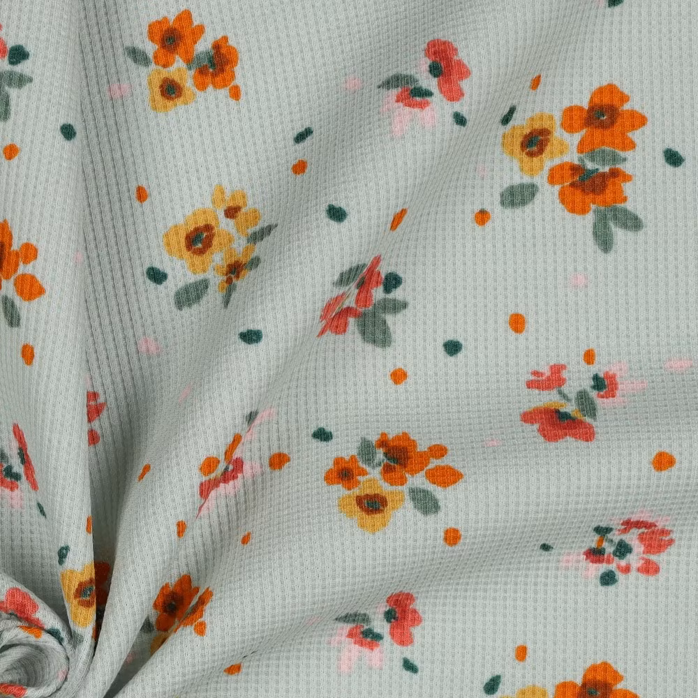 Våffeljersey Teal Flowers