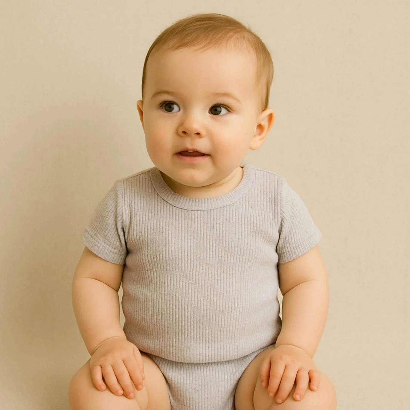 Rib Knit Jersey Beige Melange